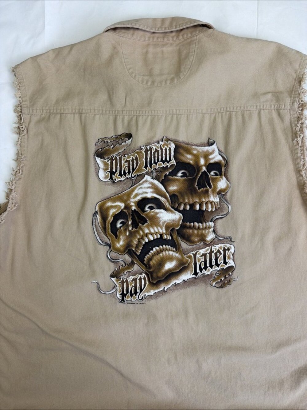 V TWIN MOTORCYCLE APPAREL Blowout Skull Denim Button Up Pocket Shirt Vest XL